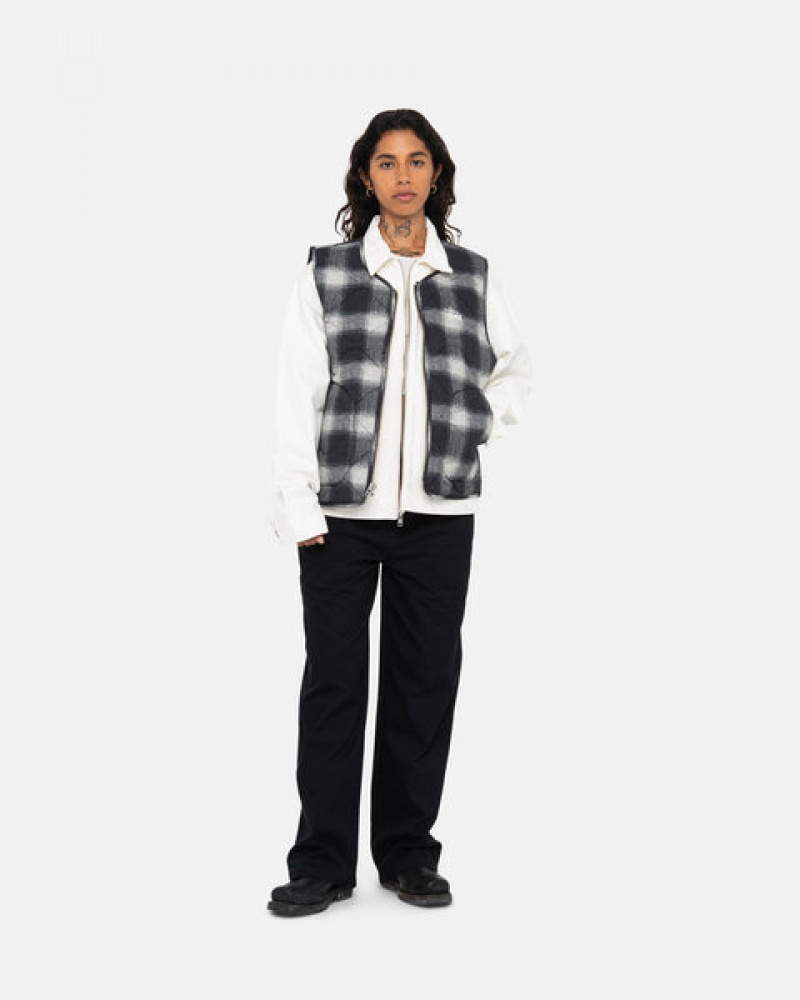 Black Men's Stussy Plaid Nylon Liner Vest Philippines | PKF-0651