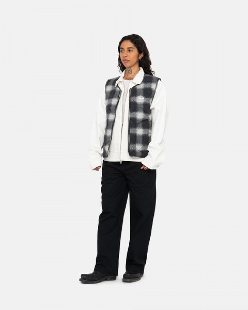 Black Men's Stussy Plaid Nylon Liner Vest Philippines | PKF-0651