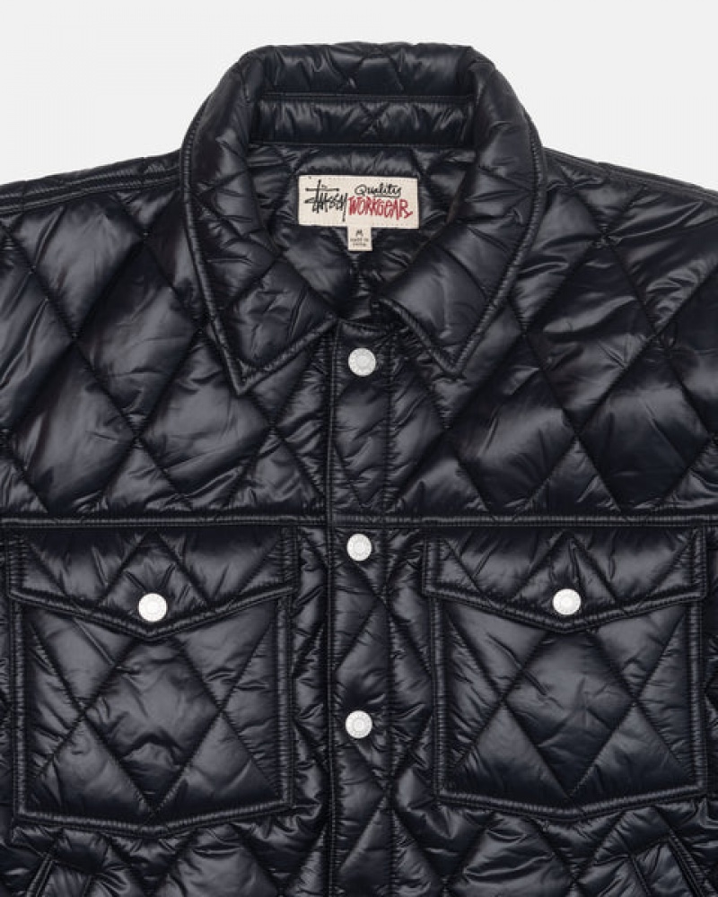 Black Men's Stussy Ranch Jacket Quilted Nylon Jackets Philippines | RUK-7362