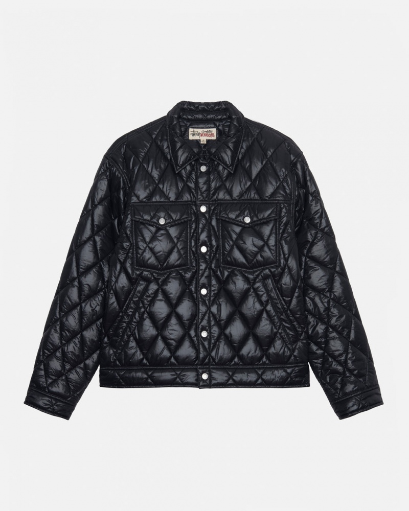 Black Men\'s Stussy Ranch Jacket Quilted Nylon Jackets Philippines | RUK-7362