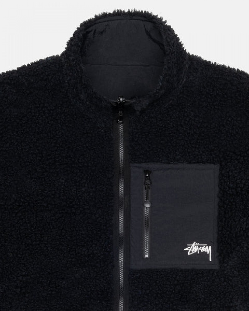 Black Men's Stussy Sherpa Reversible Jackets Philippines | IYO-8358