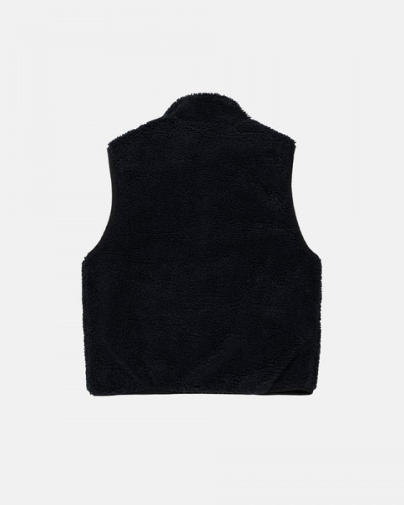 Black Men's Stussy Sherpa Reversible Vest Philippines | DCQ-2713