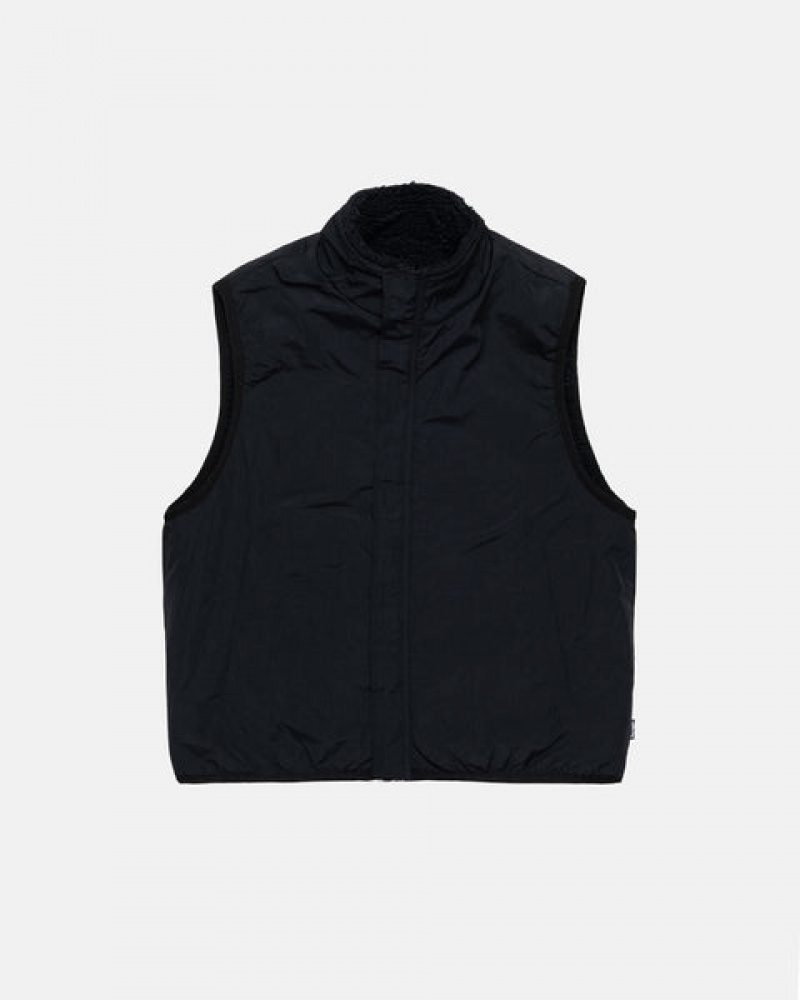 Black Men's Stussy Sherpa Reversible Vest Philippines | DCQ-2713