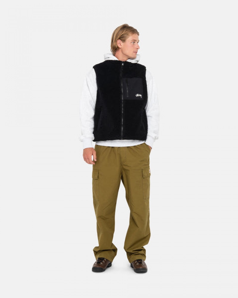 Black Men's Stussy Sherpa Reversible Vest Philippines | DCQ-2713