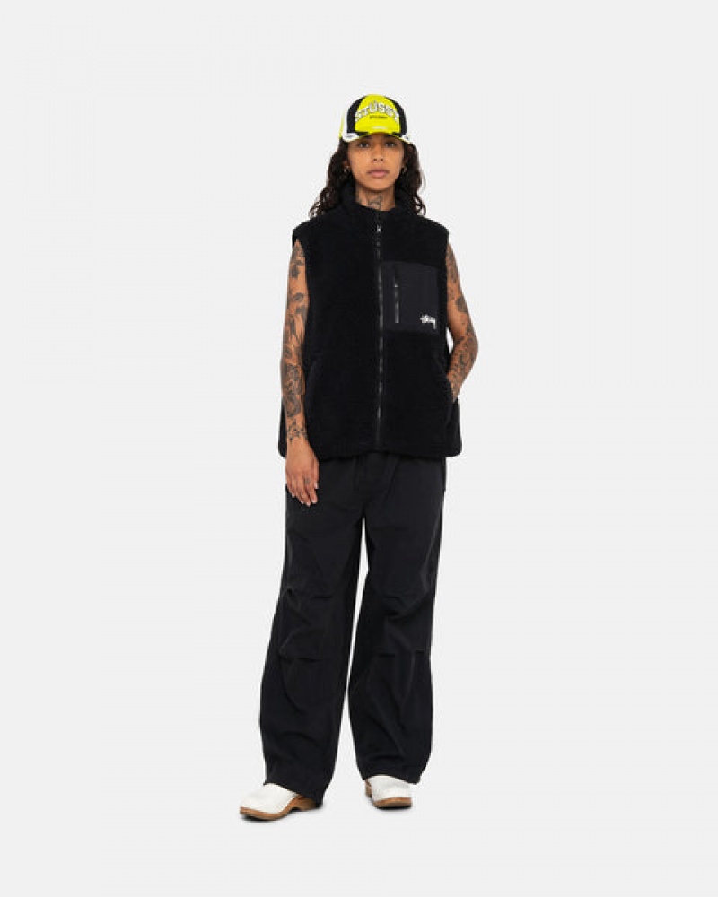 Black Men's Stussy Sherpa Reversible Vest Philippines | DCQ-2713