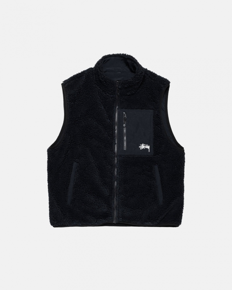 Black Men\'s Stussy Sherpa Reversible Vest Philippines | DCQ-2713