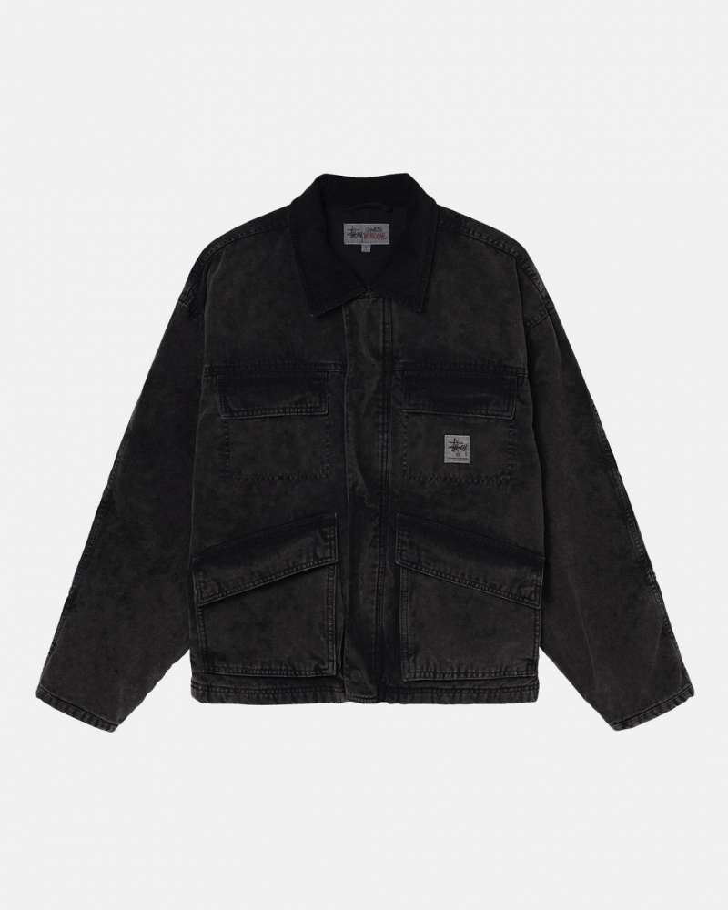 Black Men\'s Stussy Shop Jacket Washed Canvas Jackets Philippines | DYG-1599