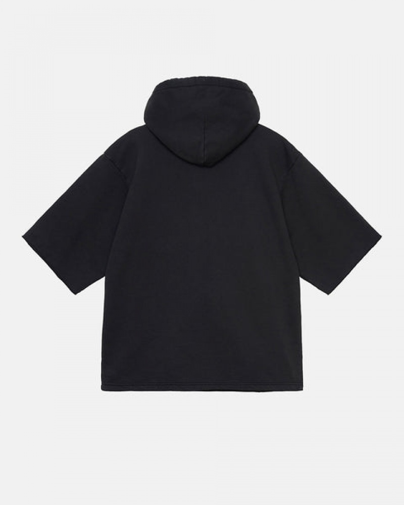 Black Men's Stussy Ss Boxy Cropped Hoodie Philippines | STQ-6799