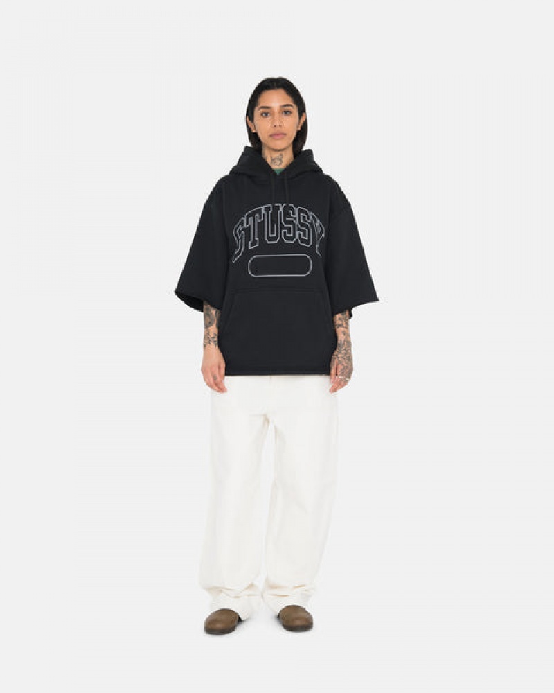 Black Men's Stussy Ss Boxy Cropped Hoodie Philippines | STQ-6799