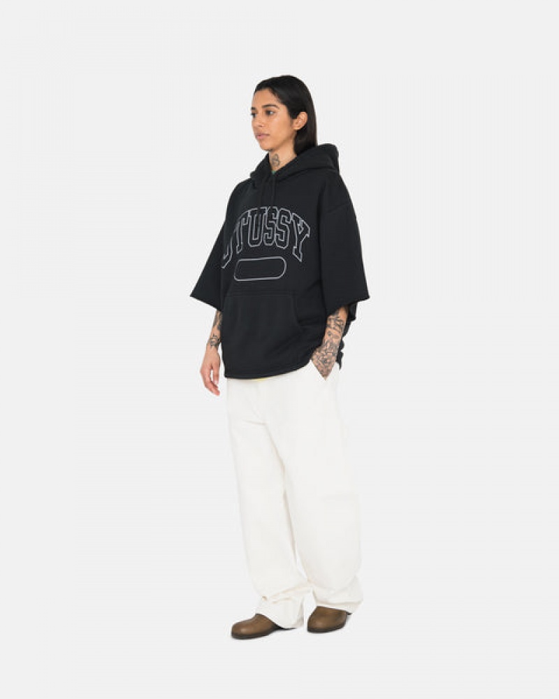 Black Men's Stussy Ss Boxy Cropped Hoodie Philippines | STQ-6799