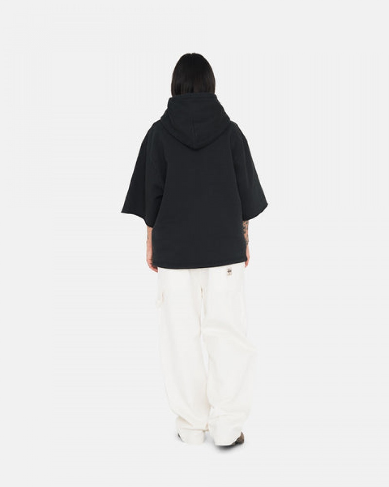 Black Men's Stussy Ss Boxy Cropped Hoodie Philippines | STQ-6799