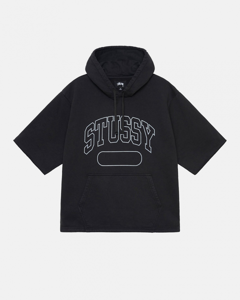 Black Men\'s Stussy Ss Boxy Cropped Hoodie Philippines | STQ-6799