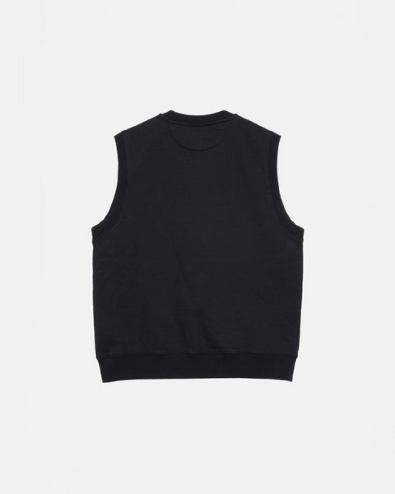 Black Men's Stussy Stock Fleece Vest Sweatshirts Philippines | LEY-6222