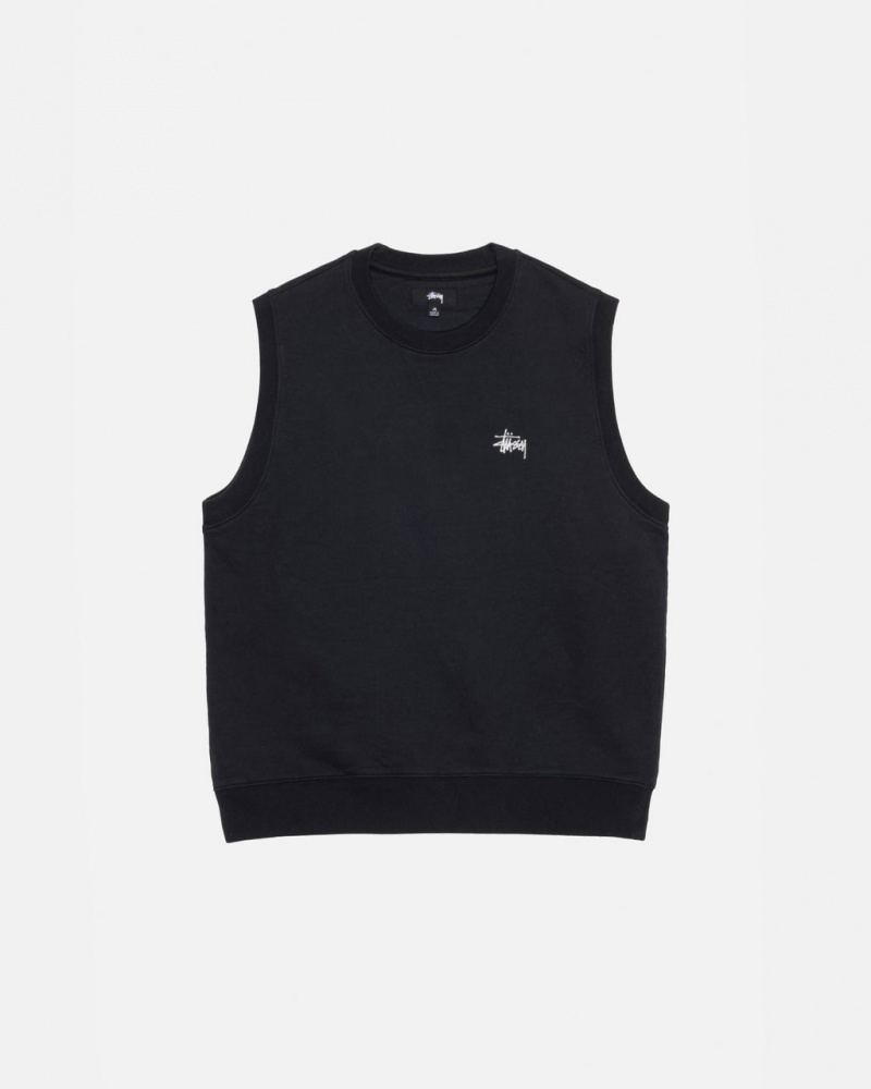 Black Men\'s Stussy Stock Fleece Vest Sweatshirts Philippines | LEY-6222