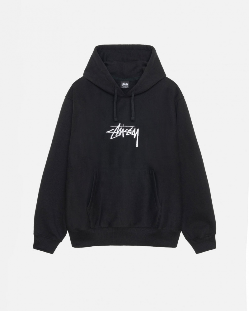 Black Men\'s Stussy Stock Logo Applique Hoodie Philippines | TNM-9237