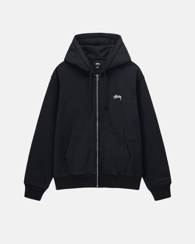 Black Men\'s Stussy Stock Logo Zip Hoodie Philippines | KFT-0710