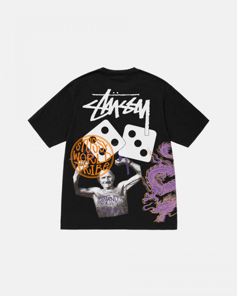 Black Men's Stussy Strike Pigment Dyed Tees Philippines | XLI-0679