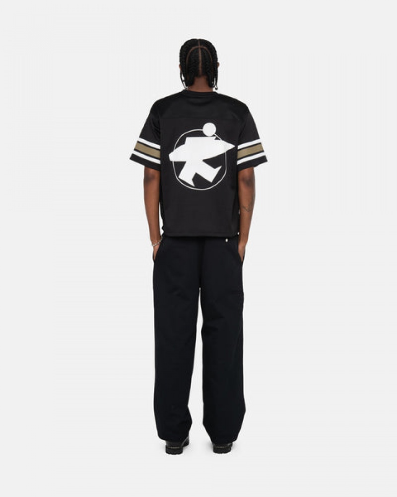 Black Men's Stussy Surfman Mesh Football Jersey Tops Philippines | SPM-9205