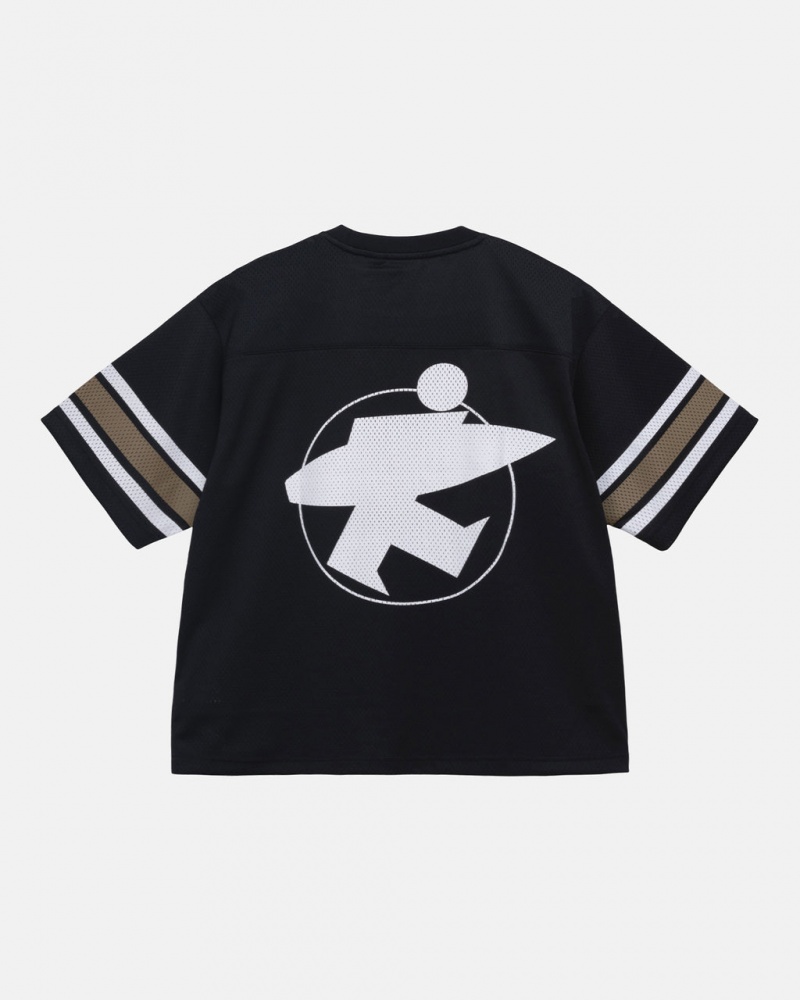 Black Men\'s Stussy Surfman Mesh Football Jersey Tops Philippines | SPM-9205