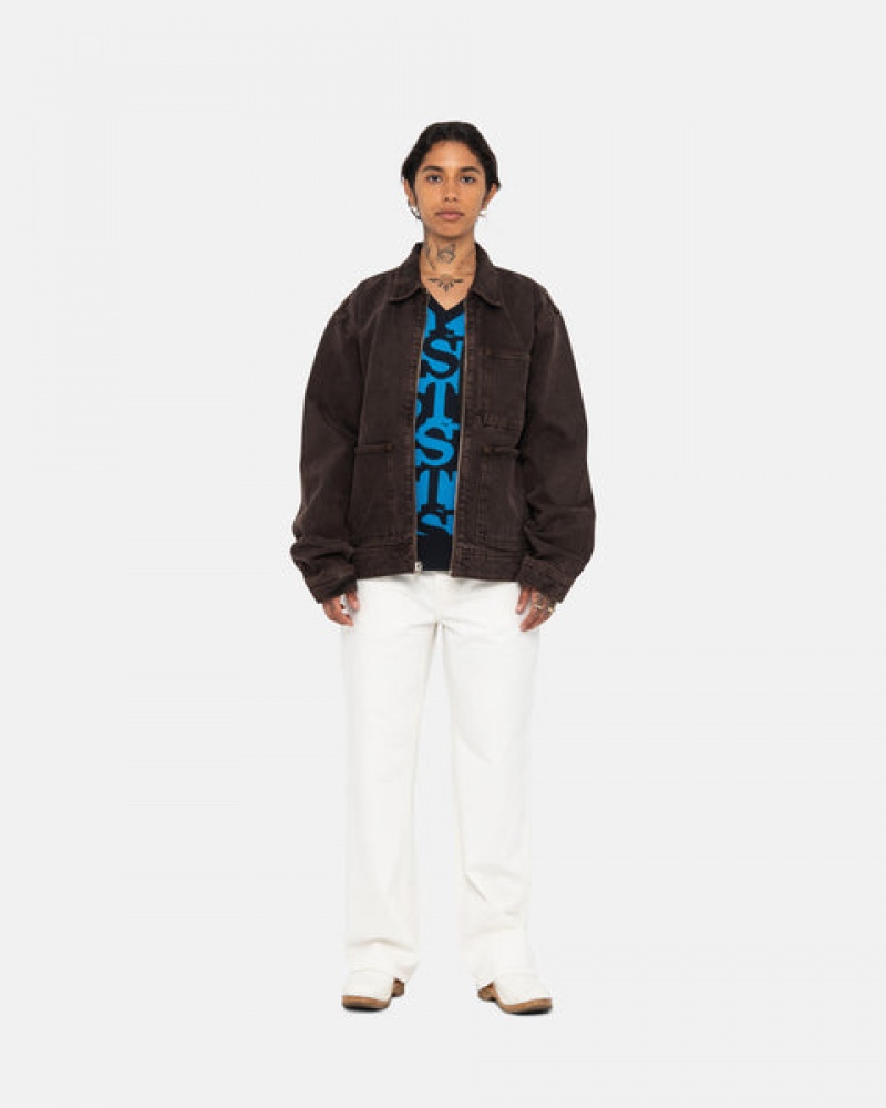 Black Men's Stussy Zip Work Jacket Denim Philippines | VEA-5506