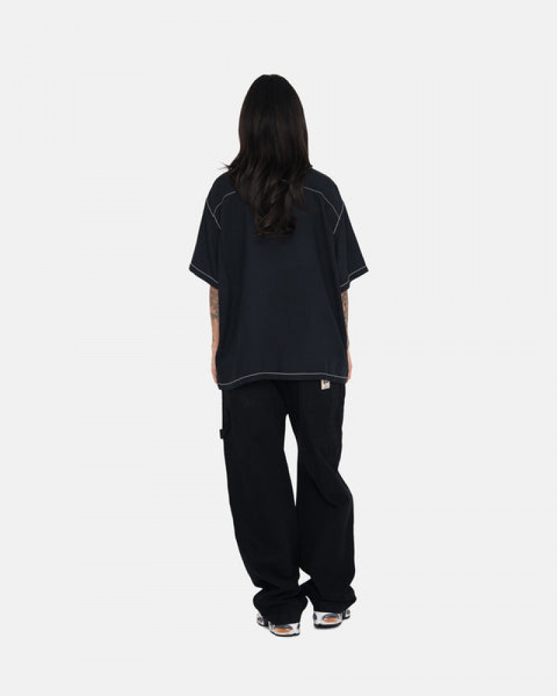 Black Women's Stussy Contrast Pick Stitched Shirts Philippines | OGF-3044