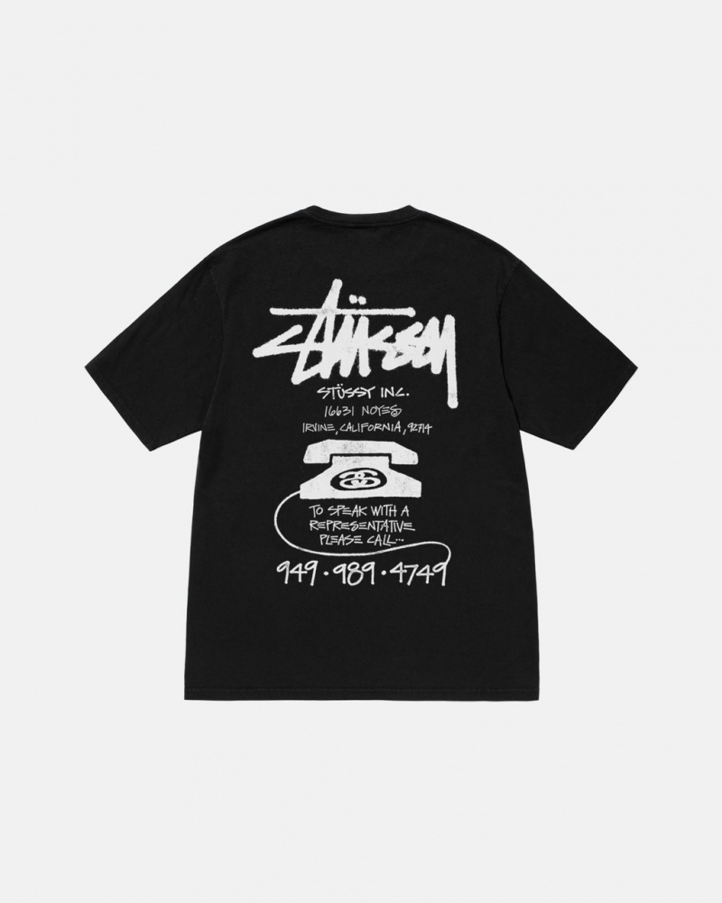 Black Women\'s Stussy Old Phone Tee Pigment Dyed Tees Philippines | TIL-1186