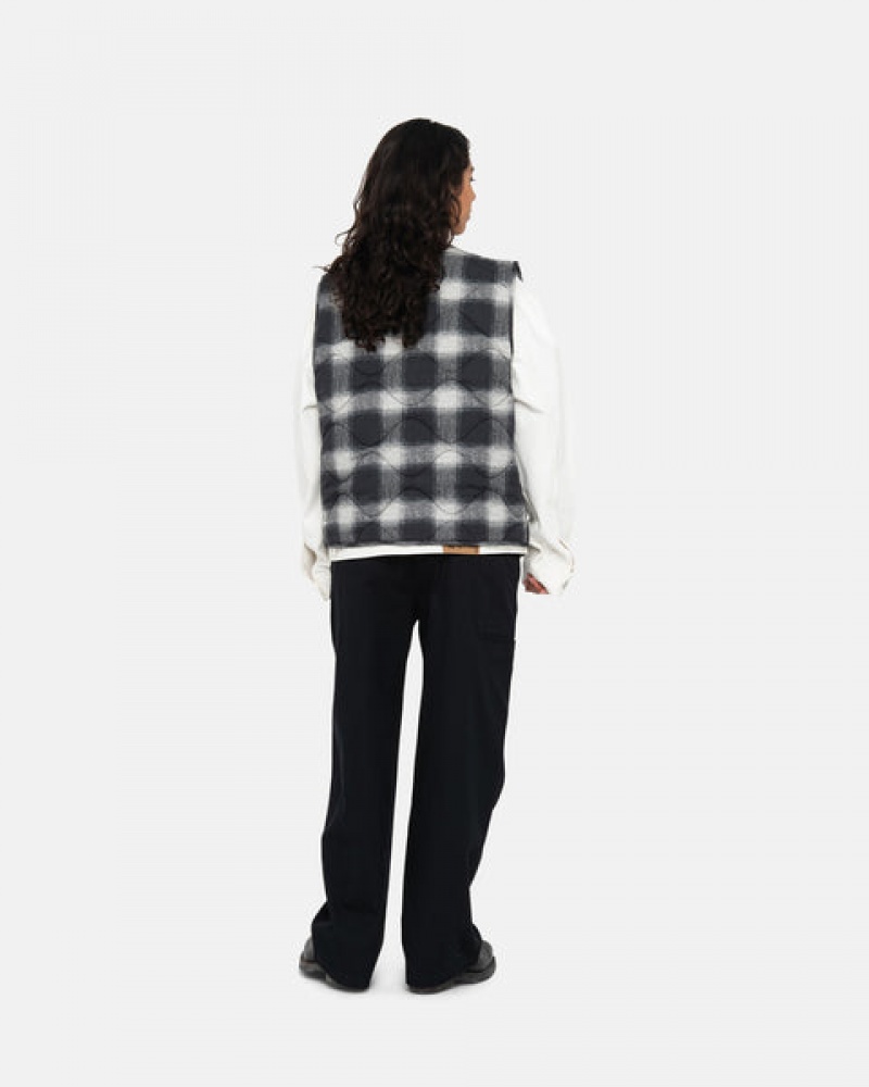 Black Women's Stussy Plaid Nylon Liner Vest Philippines | RPQ-1956