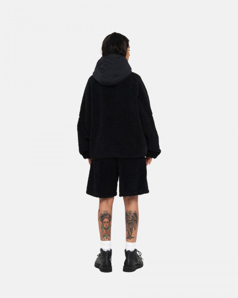 Black Women's Stussy Sherpa Paneled Hooded Jackets Philippines | VDP-4936