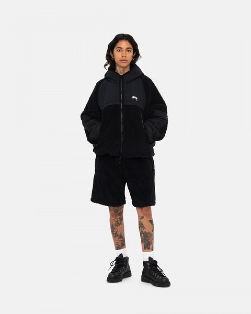 Black Women's Stussy Sherpa Paneled Hooded Jackets Philippines | VDP-4936