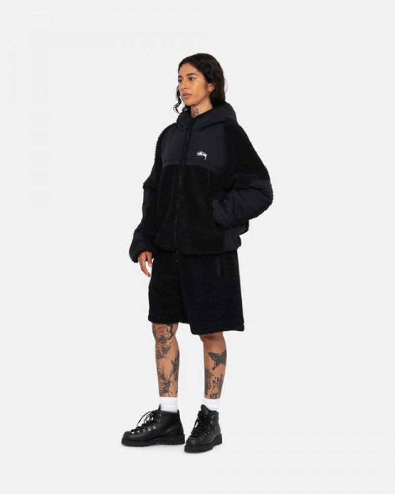 Black Women's Stussy Sherpa Paneled Hooded Jackets Philippines | VDP-4936