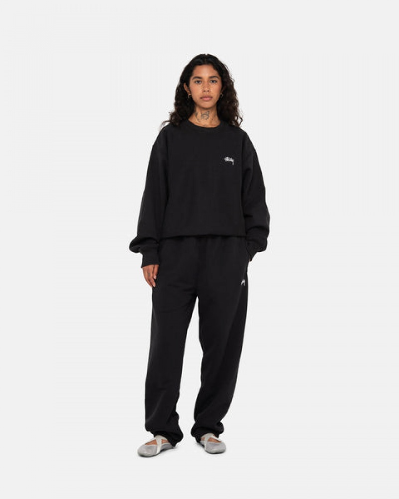 Black Women's Stussy Stock Logo Crew Sweatshirts Philippines | JDF-5622