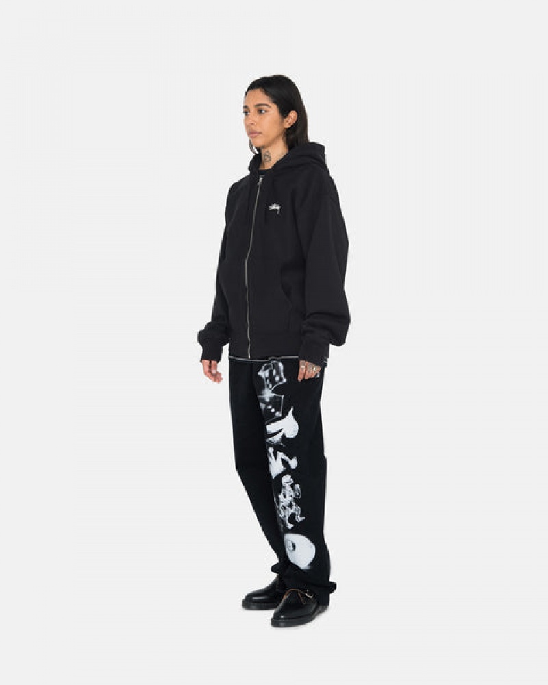 Black Women's Stussy Stock Logo Zip Hoodie Philippines | AZY-1418