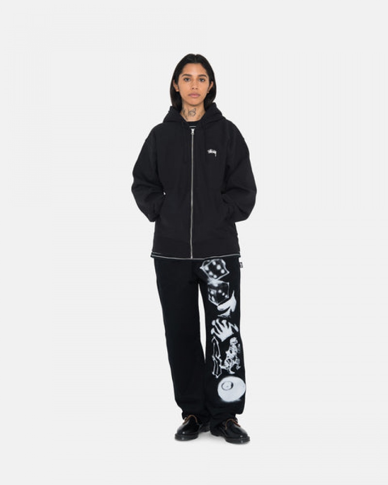 Black Women's Stussy Stock Logo Zip Hoodie Philippines | AZY-1418