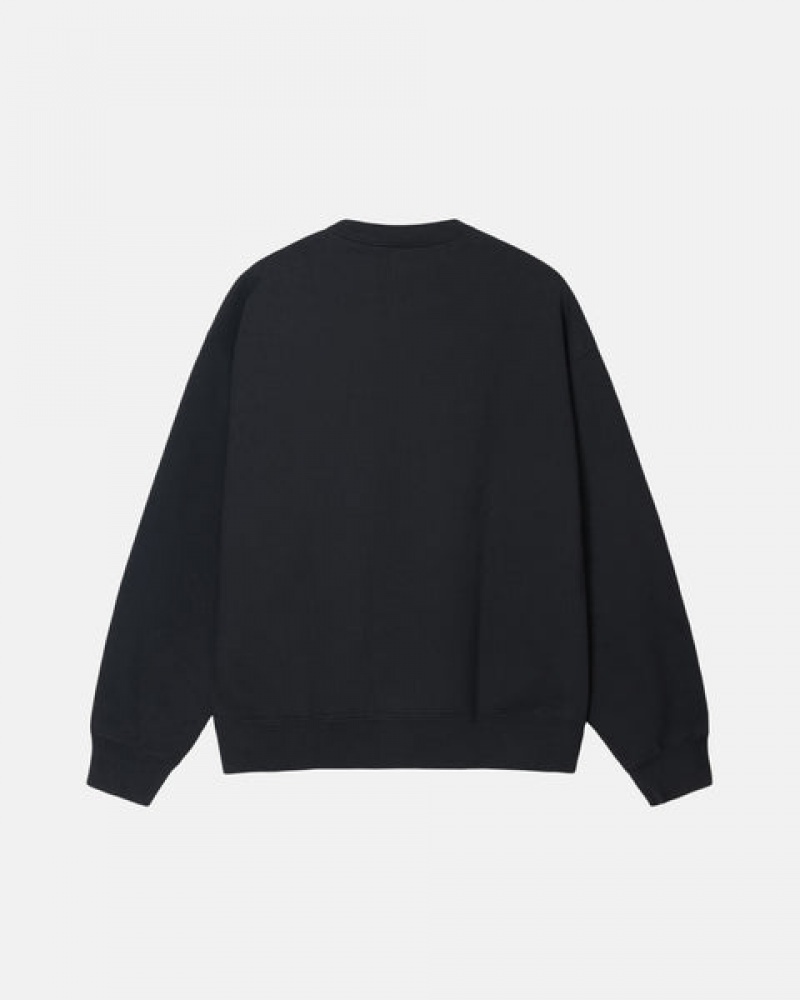 Black Women's Stussy Stone Wash Fleece Crew Sweatshirts Philippines | GXO-0512