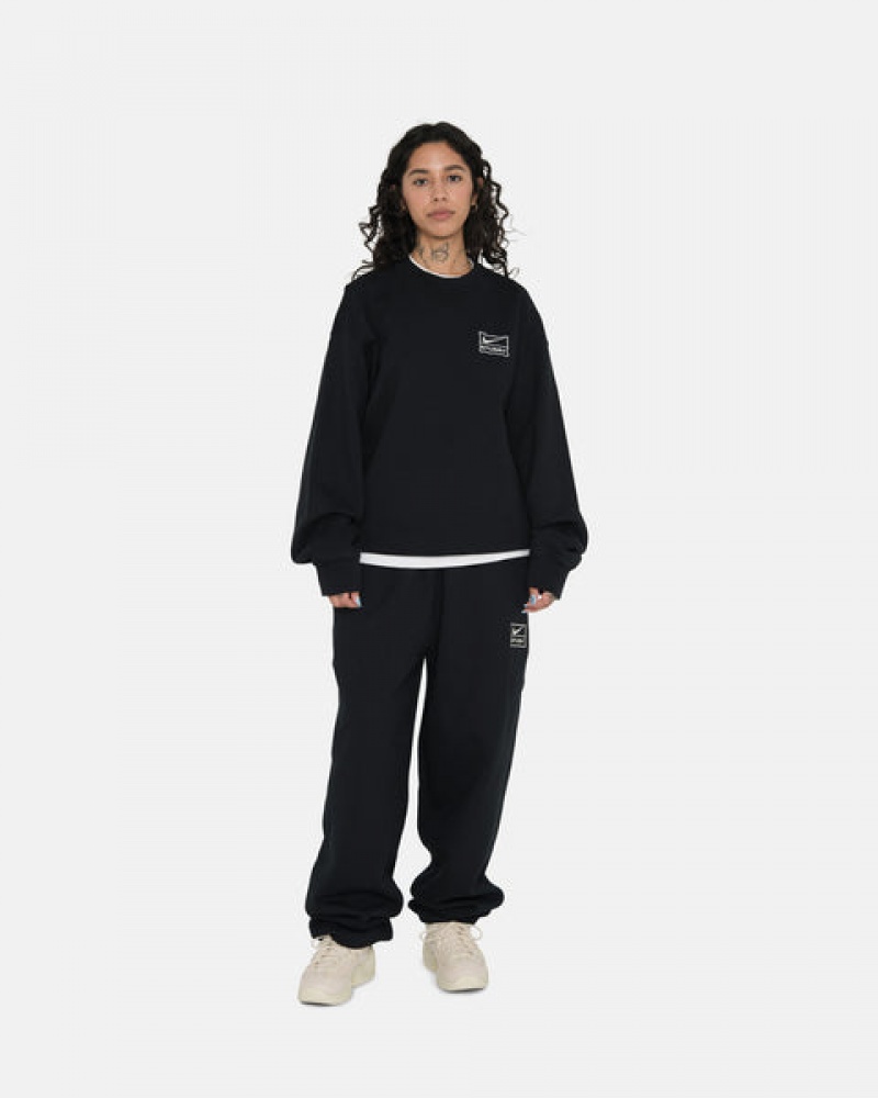 Black Women's Stussy Stone Wash Fleece Crew Sweatshirts Philippines | GXO-0512