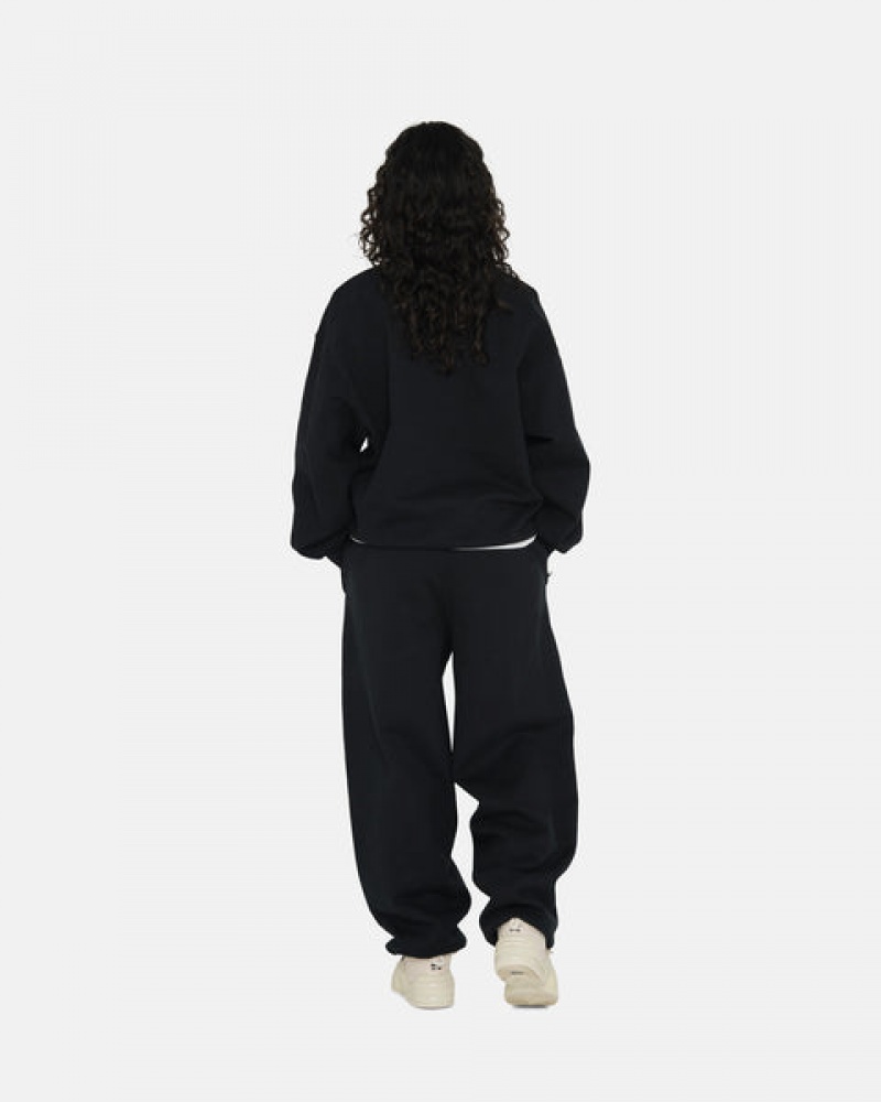 Black Women's Stussy Stone Wash Fleece Crew Sweatshirts Philippines | GXO-0512