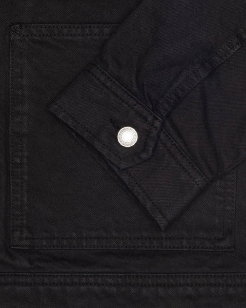 Black / Black Men's Stussy Zip Work Jacket Overdyed Denim Philippines | AZE-9383