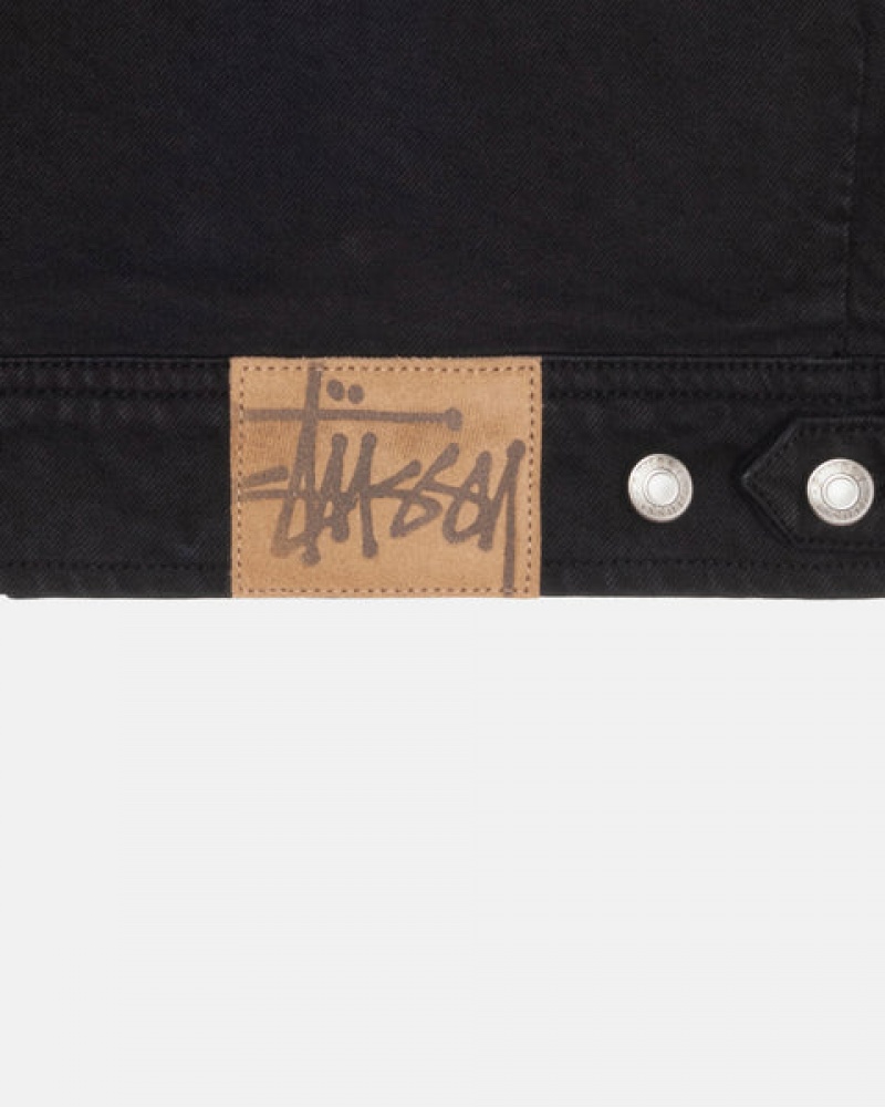 Black / Black Men's Stussy Zip Work Jacket Overdyed Denim Philippines | AZE-9383