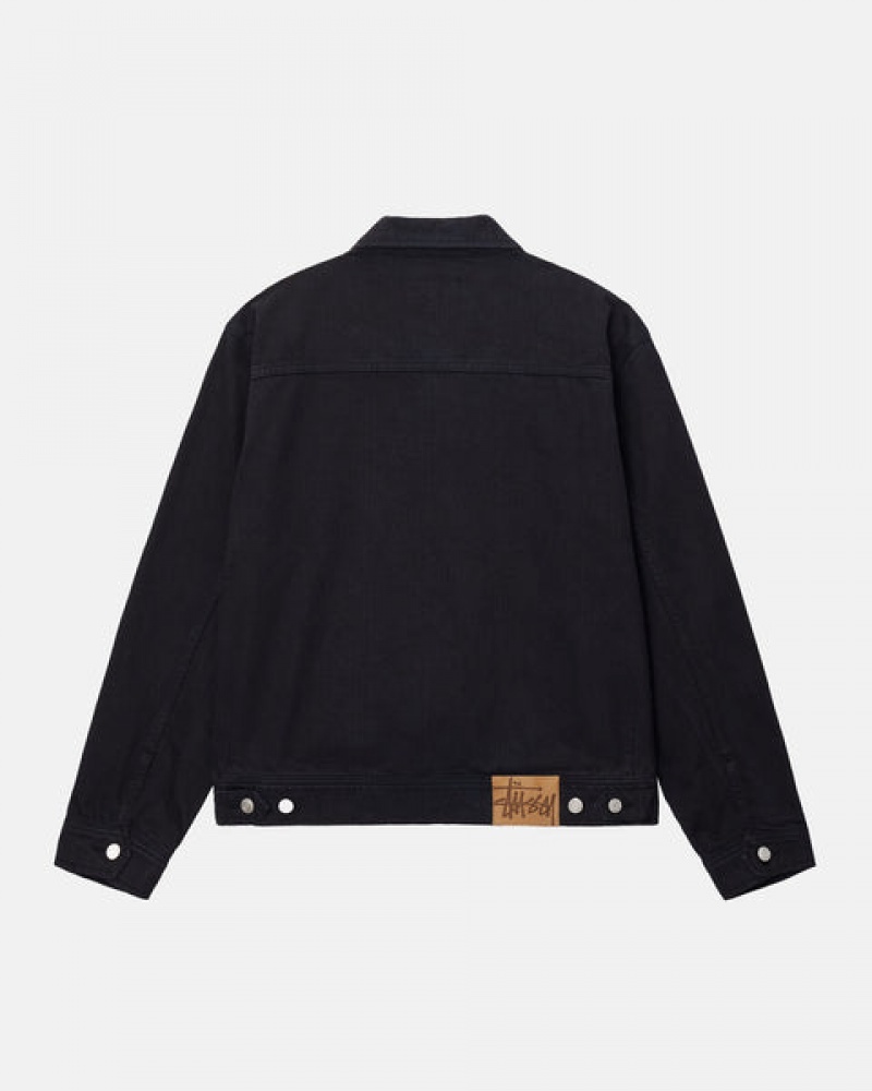 Black / Black Men's Stussy Zip Work Jacket Overdyed Jackets Philippines | EES-0990