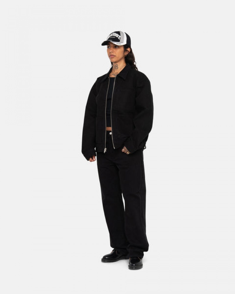 Black / Black Men's Stussy Zip Work Jacket Overdyed Jackets Philippines | EES-0990