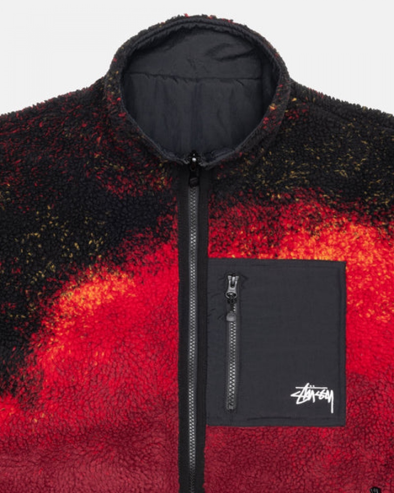 Black / Red Men's Stussy Sherpa Reversible Jackets Philippines | OQY-2972