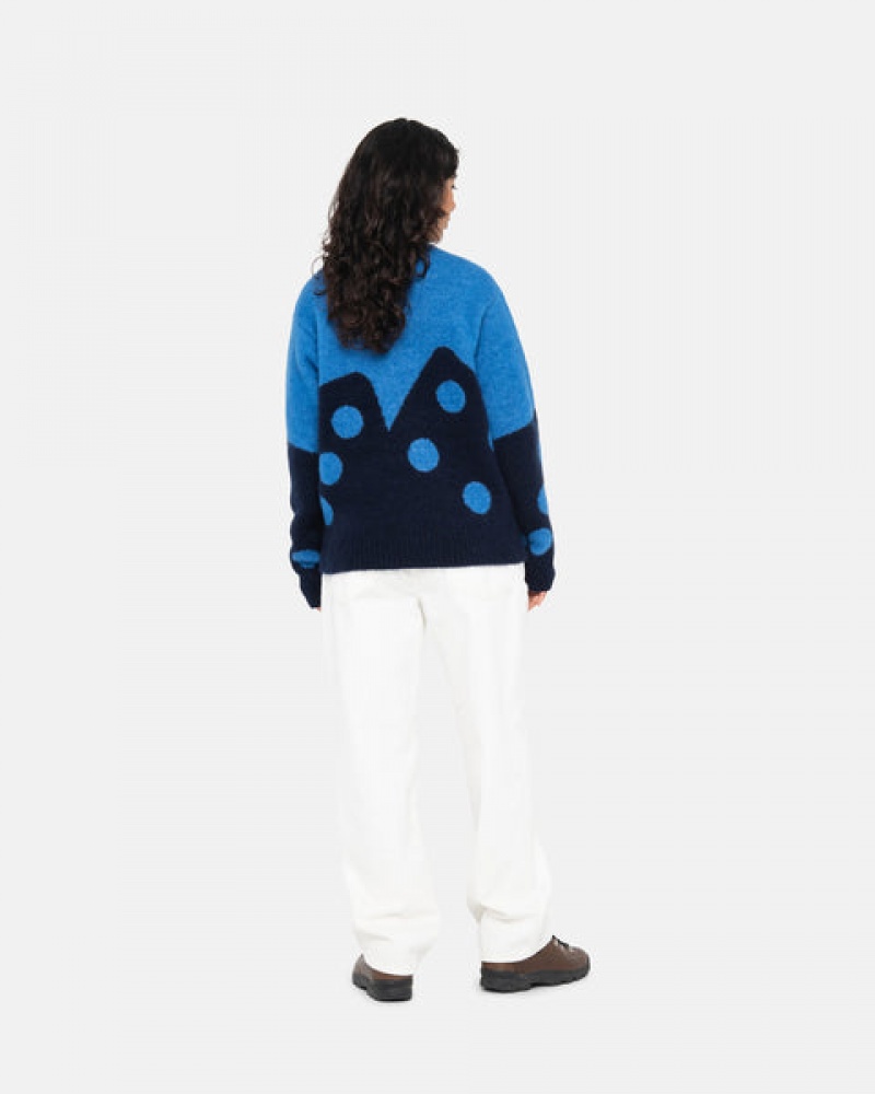 Blue Men's Stussy Dice Fuzzy Crew Sweaters Philippines | QXN-1689