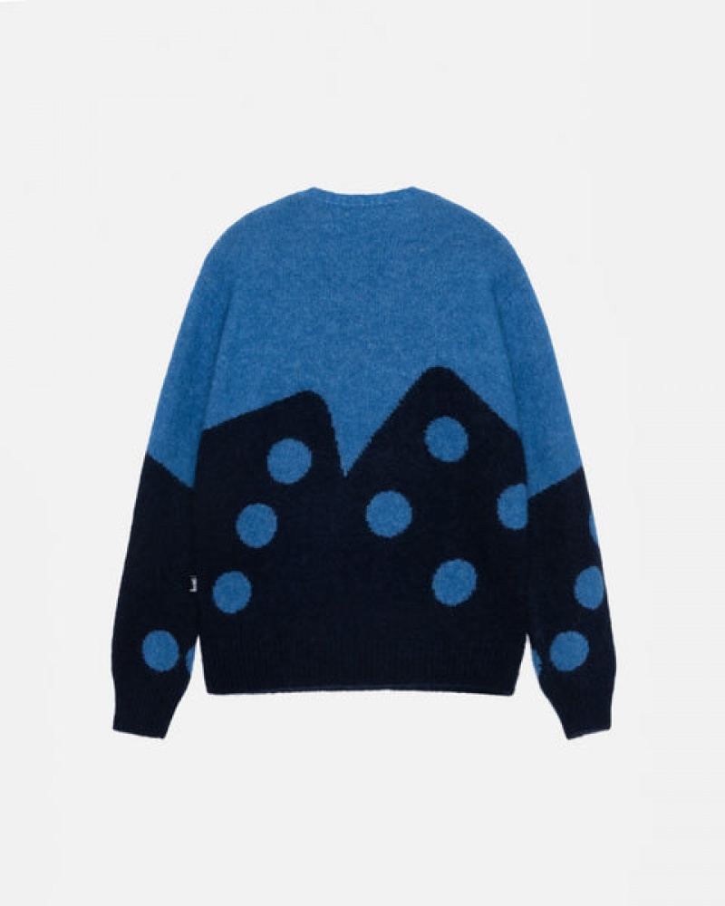 Blue Men's Stussy Dice Fuzzy Crew Sweaters Philippines | QXN-1689