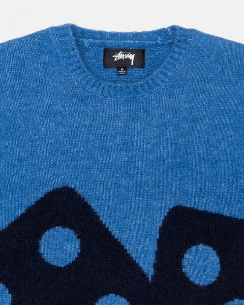 Blue Men's Stussy Dice Fuzzy Crew Sweaters Philippines | QXN-1689