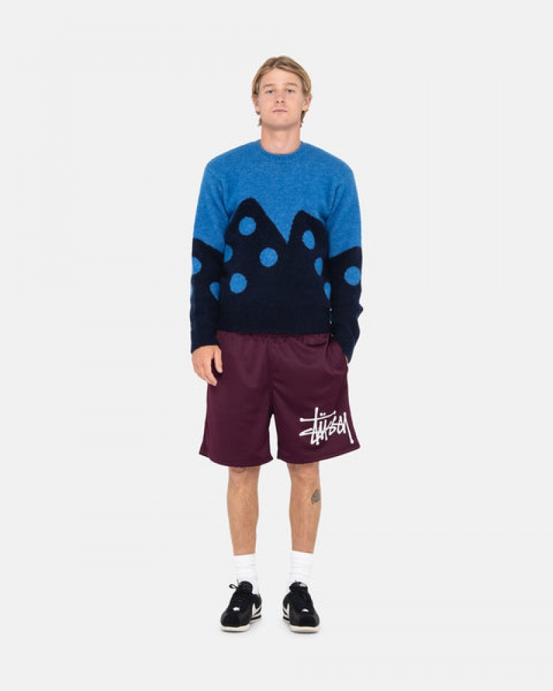 Blue Men's Stussy Dice Fuzzy Crew Sweaters Philippines | QXN-1689