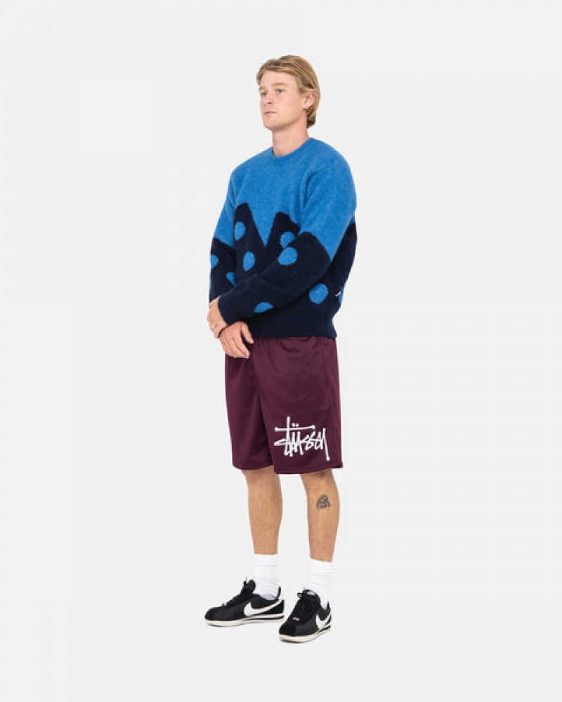 Blue Men's Stussy Dice Fuzzy Crew Sweaters Philippines | QXN-1689