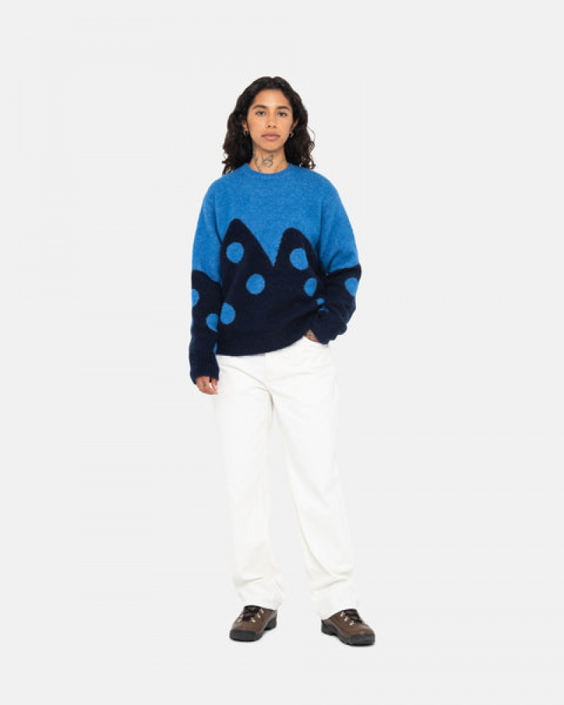 Blue Men's Stussy Dice Fuzzy Crew Sweaters Philippines | QXN-1689