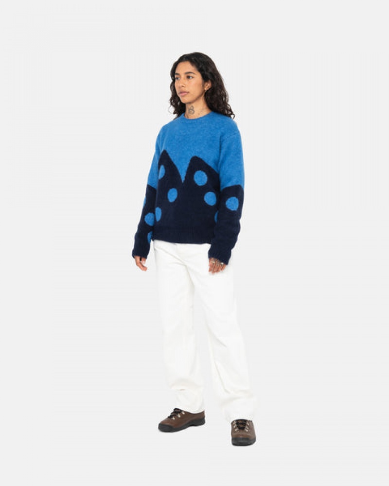 Blue Men's Stussy Dice Fuzzy Crew Sweaters Philippines | QXN-1689