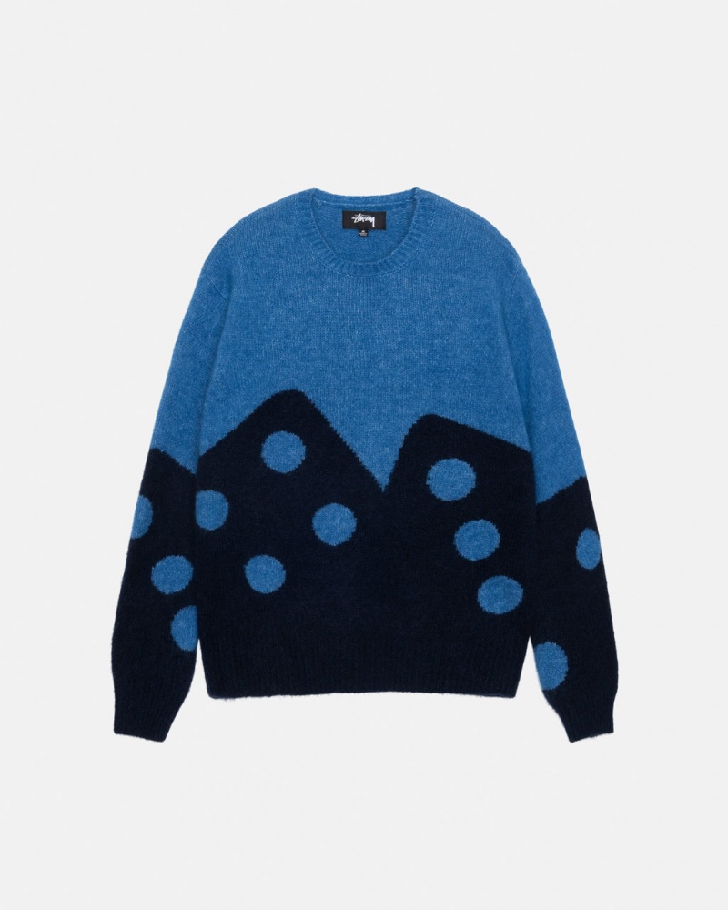 Blue Men\'s Stussy Dice Fuzzy Crew Sweaters Philippines | QXN-1689