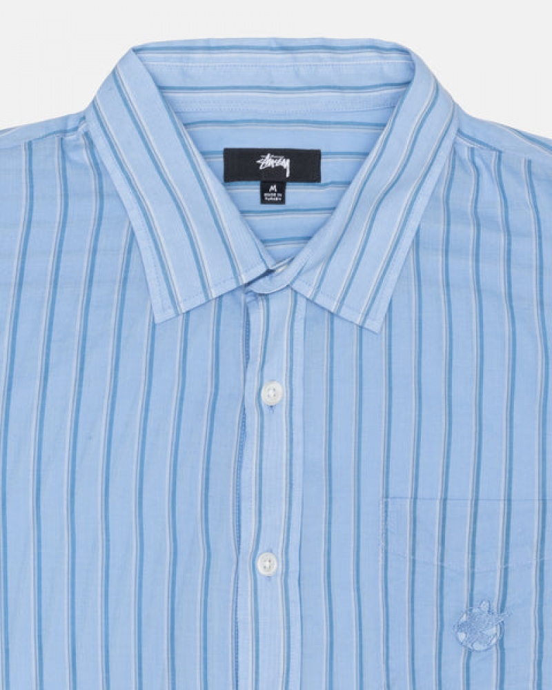 Blue Men's Stussy Light Weight Classic Shirts Philippines | SDQ-6633